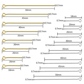 Toaob 800pcs Alloy Eye Pins 18mm-50mm Round Head Open Eye Pins Silver Gold for Earrings Necklace Pendant Jewelry Crafts Crafts Making