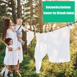 Camping Clothesline with 12 Clothes Pegs, Camping Accessories, 1.8 m - 3.6 m Travel Holiday Outdoor Laundry Line Clothes Airer for Bathroom, Laundry Room, Garden or Travel (Black)