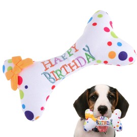 Velmoriah Dog Birthday Squeaky Plush Toy, Cute Bone Shape Dog Chew Toy, Stuffed Puppy Toys for Puppy Dog Cleaning Teeth