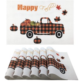 Fall Placemats,The Truck Pumpkins and Maple Leaves Pattern Autumn Colors Table Mats Set of 6
