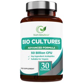 Natures Zest - 50 Billion CFU Probiotics with Prebiotics - Bio Cultures - Multi Strain Probiotic Formula for Men & Women – 30 Vegan Capsules – Live Cultures Probiotic Supplement with Acidophilus