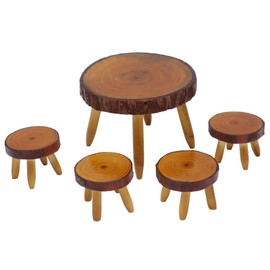Dollhouse Wood Round Dining Table Chair Mini Miniature Dollhouse Furniture Furnishings Accessories