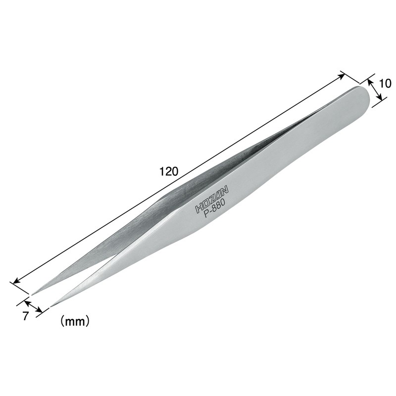 Hozan P-880 Tweezers, Total Length: 4.7 inches (120 mm), Straight
