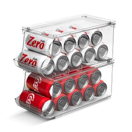 Cabinize Set of 2 Stackable Drink Can Organizer for Fridge, Freezer, Kitchen, Countertops, Cabinets - Soft Drink Holder for Refrigerator with Lid, Soda Can Dispenser, BPA Free, Clear, Holds 9 Cans