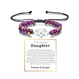 To My Daughter-Infinity Forever Love Heart Bracelet, Natural Emperor Stone Double Layer Purple Beaded Woven Wrap Bracelets Adjustable Mind Peace Gift Jewelry (Purple Infinite Heart(daughter))