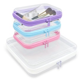 4PCS Clear Hard Zipper Case - Portable Organizer Pouches, Waterproof Plastic Cosmetic Bag, Kid's Toy Storage Bins, Travel Organizer Box for Cable, Make up Tools and Toiletries