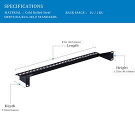 RackPath 1U 19 Inch Server Rack Mount Cable Management Bracket Cross Bar