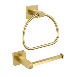 Leyden Gold Toilet Paper Holder Hand Towel Holder, Brushed Brass Toilet Roll Holder Towel Ring, Modern Bathroom Hardware Set Stainless Steel Wall Mounted 2 Pieces
