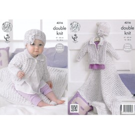 King Cole 4316 Knitting Pattern Girls Cardigan Blanket and Hat to king in King Cole Smarty DK