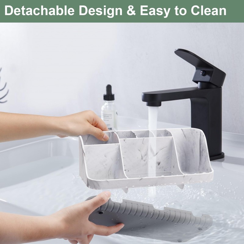 GFWARE Marble Bathroom Countertop Organizer - Detachable 7 Slots Kids