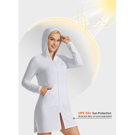 Willit UPF 50+ Women's Swim Cover Up Sun Protection Beach Swimwear Bathing Suit Long Hoodie Jacket SPF White M