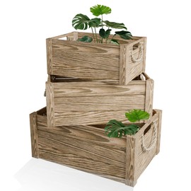 Minajay Home Set of 3 Wooden Crates – Nesting Crates for Storage & Display – Rustic Wood Boxes, Decorative Storage Crate, Stackable Wooden Crate Box for Decor, Gift Baskets & More (Natural Color)