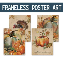 KDHTY Vintage Fall Pumpkin wall Decor,Fall Decorations for Home,Thanksgiving Decorations,Vintage Fall Decor,Fall Autumn Vintage Rustic Wall Art Prints,Fall Decorations for Home Gallery Kitchen 4 pcs,8x10 (Unframed)