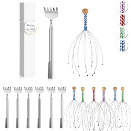 Lasnten 12 Pcs Scalp Massager Back Scratcher, 6 Pcs 20 Prongs Head Scratcher Tingler, 6 Telescoping Back Massager Tool with Gift Box Thank You Cards for Father's Day Teacher Colleague Relaxation
