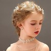 Campsis Wedding Bride Pearl Headpiece Golden Leaf Alloy Tie Back