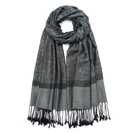 QIUTIMIY Paisley Pashmina Shawl Wrap Women Reversible Vintage Jacquard Pashmina Rave Scarf with Fringe for Evening, Wedding(Flower3-Dark Grey)
