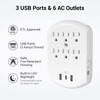 Clear Power 2-Pack USB Wall Charger, 6-Outlet Extender Wall-Tap with