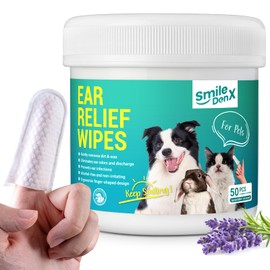 SmileDenX Dog Ear Cleaner Finger Wipes - Gently Remove Ear Wax & Debris, Relieve Ear Itching & Inflammation - Soothing Cleansing Deodorizing Ear Care Wipes for Cat and Dog (50 Pcs, Lavender)