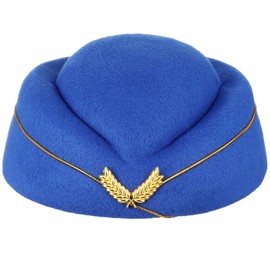 Holibanna Stewardess Hat Felt Retro Flight Attendant Hat Air Hostess Cap Cosplay Costume Uniform Beret Hat for Women (Red) (Royal Blue)