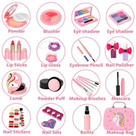 Flybay Kids Girls Makeup Kit Realistic Washable Cosmetic Set for Girls Kids Princess Pretend Play Makeup Kit Christmas Toy Present with Cosmetic Case for 4 5 6 7 8 Years Old Girls