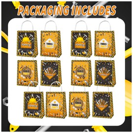 YRGFYTDX 12 Pcs Tools Paper Gift Bags with Handles Tools Themed Party Decorations Portable Party Bags Tools Goodie Bags Treat Bags Wrapping Bags for Kids Tools Birthday Party Supplies