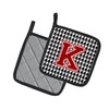 Letter K Monogram - Houndstooth Black Pair of Pot Holders