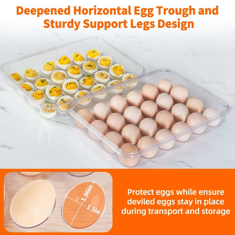 MesRosa Deviled Egg Containers with Lid and Handle, Durable Clear