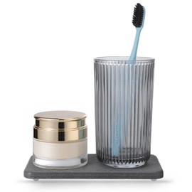 Ecotrim Water Absorbing Stone Tray for Sink | Quick Drying Diatomaceous Earth Coasters | Soap Dish Holder & Toothbrush Holder for Bathroom Counter | Hand Soap & Plant & Toiletries | Dark Grey 1-Pack