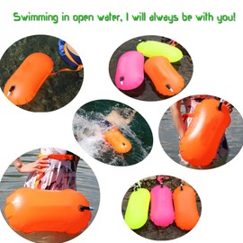 Swim Buoy for Open Water, Swim Bubble for Safe Swim Training, Swimming Triathletes, Kayakers and Snorkelers, Highly Visible Buoy Float (Orange/Fluo Yellow)