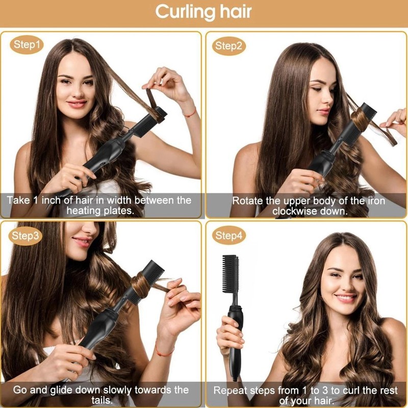 Multifunctional Hair Comb Wet and Dry Hot Heating Curling Straightening