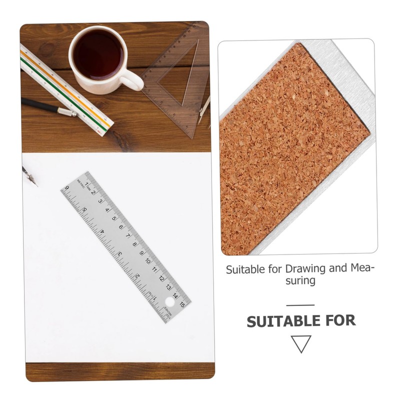 SHINEOFI Stainless Steel Cork Back Ruler Non Slip Metal Measuring