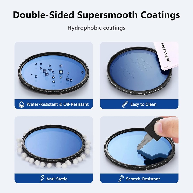 NEEWER 49 mm Variable ND Filter ND2-ND400 (1-9 Stops), Neutral