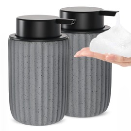 Ceramic Foaming Soap Dispenser, 12 oz Bathroom Foam Hand Soap Dispenser, Refillable Lotion Soap Dispenser with Removable Pump for Kitchen Hand Wash Dispenser, Modern Home Decor(2Pack-Speckled Grey)