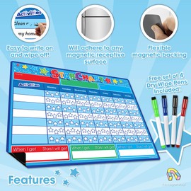 TMS Reward Chart for Children | Magnetic Star Chart for Recognising and Inspiring Good Behaviour in Toddlers and Kids, Boys and Girls | Includes 4 Magnetic Coloured Dry Wipe Pens (Blue)