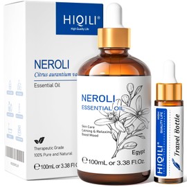 HIQILI Neroli Essential Oil 3.38 Fl Oz, Pure Natural Neroli Oil for Skin, Diffuser, Includes 10ML Travel Bottle - 100ML