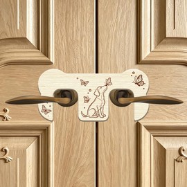 PRESSINART French Door Dog Lock 7.9 x 3.7 x 0.2 Inch Wooden Double Door Lock Dog Butterfly Pattern Pywood Pet Safety Gate Accessory for Home Indoor Kitchens Wardrobes Bedrooms Bathroom Keep Pet Out