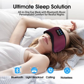 LOVE EYE Sleeping Mask, Side Sleeper, Sleeping Mask with Headphones, Bluetooth, Washable, Light-Blocking Sleeping Mask for Travel, Napping, Yoga, Meditation, Sleeping (Red)