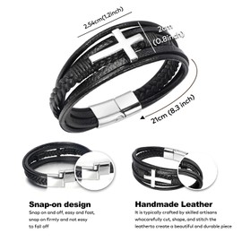 Men's Leather Faith Cross Bracelet, Multi-Layer Braided Leather Bracelets, Jesus Catholic Christian Religious Jewelry Gift for Dad,Friends,Brother