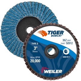 Weiler 50912 3" Bobcat Mini Abrasive Flap Disc, Flat (TY27), Type S Mount, 36Z (Pack of 10)
