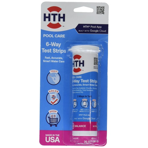 HTH 1276 Swimming Pool Care 6 Way Test Strips, Swimming Pool Water Chemical Tester, 30 Strips