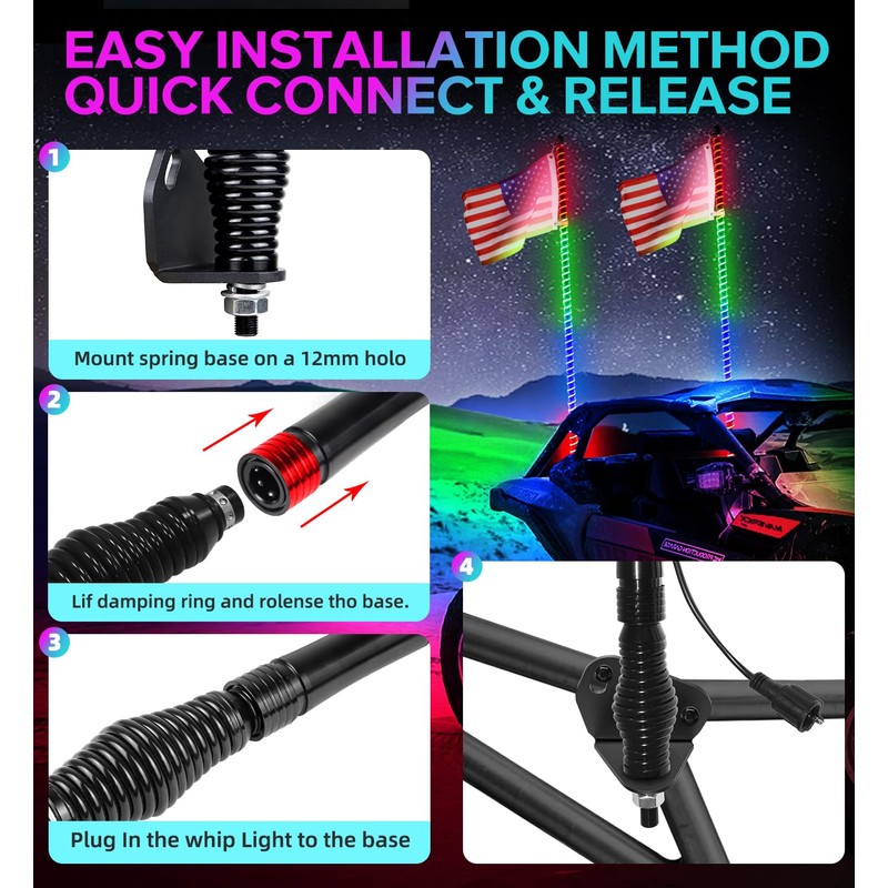 Tavaray 1PC 4FT COB LED Whip Light, Lighted Antenna Whips