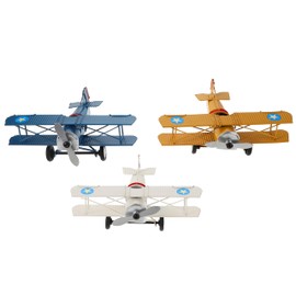 NUOBESTY 3Pcs Vintage Metal Airplane Models – Retro Iron Biplane Aircraft Ornaments for Home Decor, Desktop Decoration, Photo Props, Collectibles, Christmas Birthday Gifts
