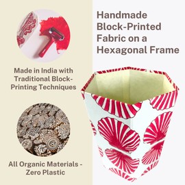 Fern Trail 3.3 Gallon Waste Basket | Small Decorative Block Printed Trash Can | Living Room, Bedroom, Bathroom | Eco Friendly and Plastic Free