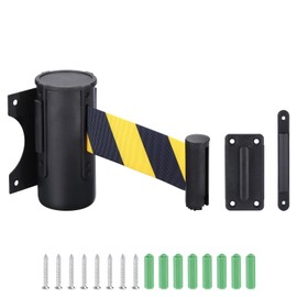 PATIKIL Fixed Wall Mount Retractable Belt Barrier, 10 Feet Yellow Black Color Belt with Steel Case for Crowd Control Grocery Retail Store Stadium