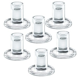 Low Glass Taper Candle Holders fit Candle Base Diameter 5/6-7/8 inch- Wedding Table Centerpiece Short Clear Candlestick Holders - Set of 6
