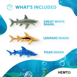 HEMTO Toy Shark Set (6 pack) - Shark Bath Toy Playset For Kids - Realistic Large Sea Animals Educational Learning Toys - Multi Style Plastic Ocean Creatures Figures Gift Set For Children and Toddlers