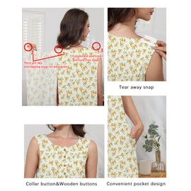 Liokoc Hospital Gowns for Women Tear Away Snap Open Back Post Shoulder Surgery Sleeveless Adaptive Clothing with Pockets Yellow Flower