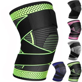 Ruilala Knee Support 1 Piece Knee Support with Adjustable Velcro Bandage Compression Knee Bandage for Men Women for Arthritis ACL Meniscus Tear Sports Fitness Weightlifting Jogging (Green, XXL)