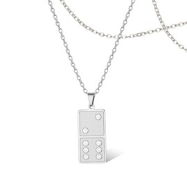 SIPURIS Domino Necklace, Card Charms Pendants Game Numbers Mini Toy Stainless Steel Jewelry for Women Men (Sliver)