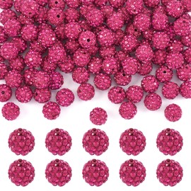 Beadthoven 100pcs 10mm Rhinestone Beads Fuchsia Crystal Pave Clay Disco Ball Beads Round Polymer Clay Rhinestone Beads Diamond Clay Beads for Necklace Bracelet Jewelry Making